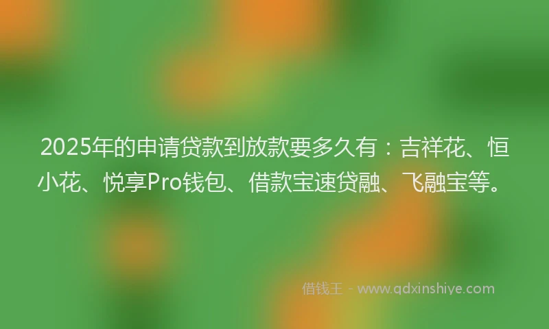 2025年的申请贷款到放款要多久有：吉祥花、恒小花、悦享Pro钱包、借款宝速贷融、飞融宝等。