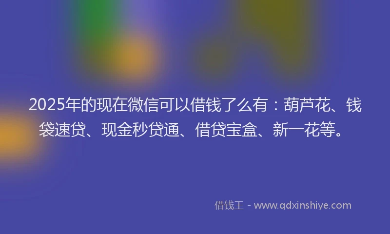 2025年的现在微信可以借钱了么有：葫芦花、钱袋速贷、现金秒贷通、借贷宝盒、新一花等。