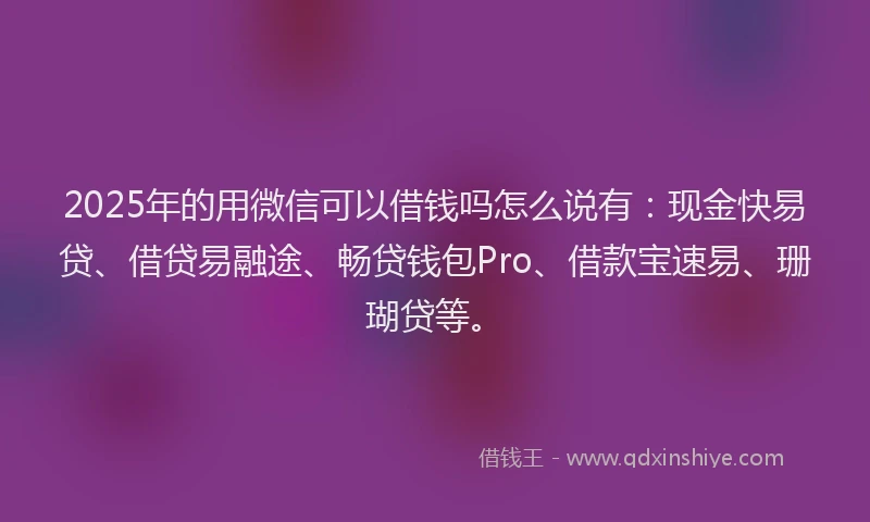2025年的用微信可以借钱吗怎么说有：现金快易贷、借贷易融途、畅贷钱包Pro、借款宝速易、珊瑚贷等。