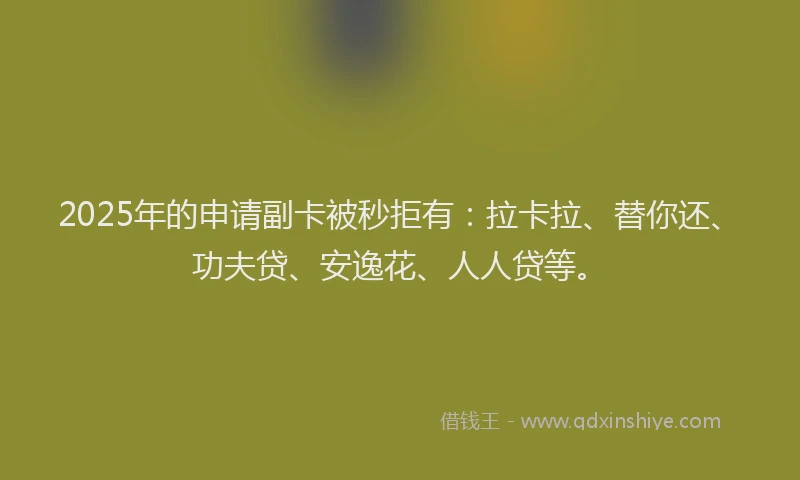 2025年的申请副卡被秒拒有：拉卡拉、替你还、功夫贷、安逸花、人人贷等。