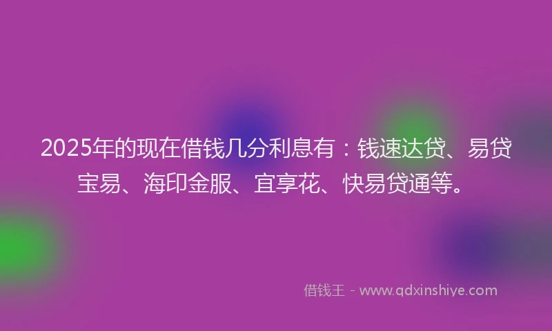 2025年的现在借钱几分利息有：钱速达贷、易贷宝易、海印金服、宜享花、快易贷通等。
