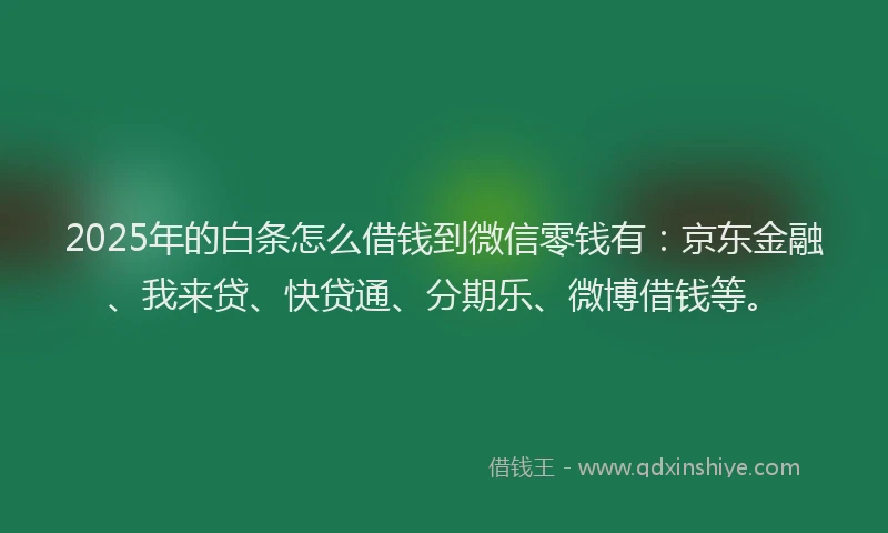 2025年的白条怎么借钱到微信零钱有：京东金融、我来贷、快贷通、分期乐、微博借钱等。