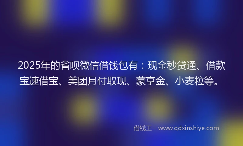2025年的省呗微信借钱包有：现金秒贷通、借款宝速借宝、美团月付取现、蒙享金、小麦粒等。