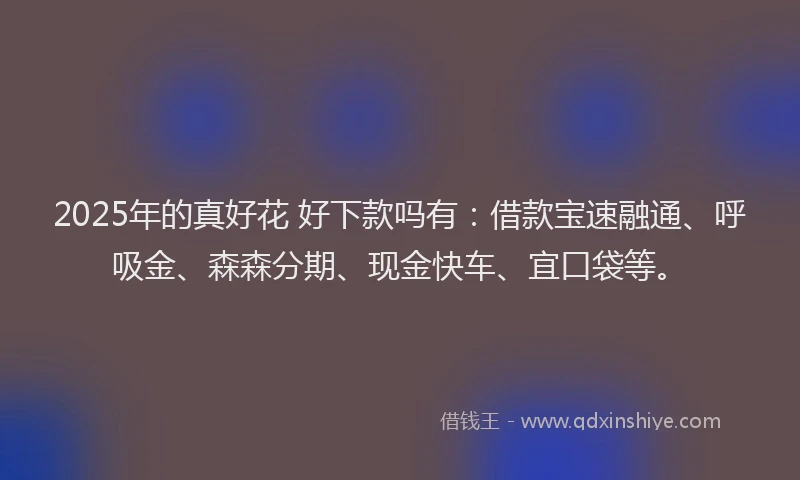 2025年的真好花 好下款吗有：借款宝速融通、呼吸金、森森分期、现金快车、宜口袋等。