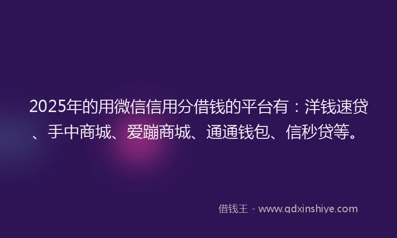 2025年的用微信信用分借钱的平台有：洋钱速贷、手中商城、爱蹦商城、通通钱包、信秒贷等。