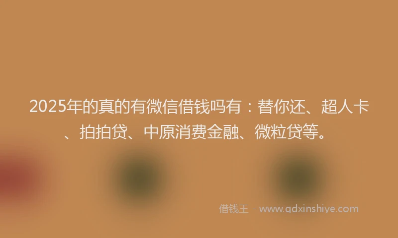 2025年的真的有微信借钱吗有：替你还、超人卡、拍拍贷、中原消费金融、微粒贷等。