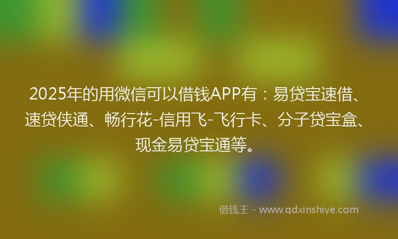 2025年的用微信可以借钱APP有：易贷宝速借、速贷侠通、畅行花-信用飞-飞行卡、分子贷宝盒、现金易贷宝通等。