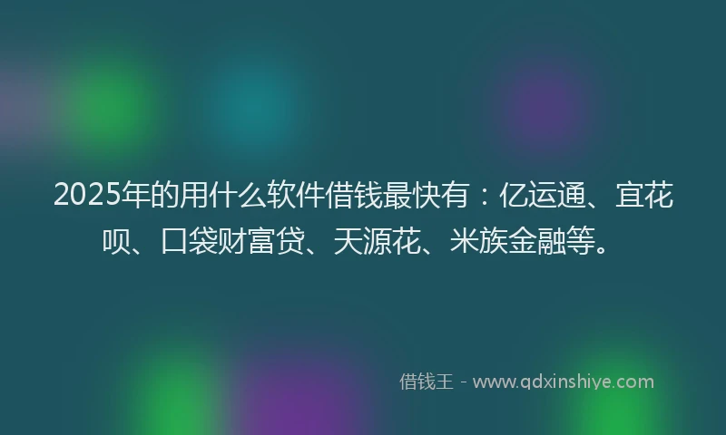 2025年的用什么软件借钱最快有：亿运通、宜花呗、口袋财富贷、天源花、米族金融等。