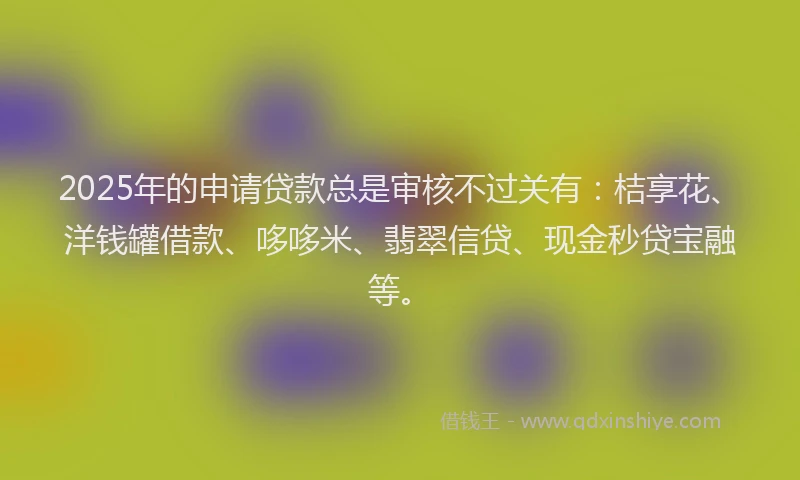 2025年的申请贷款总是审核不过关有：桔享花、洋钱罐借款、哆哆米、翡翠信贷、现金秒贷宝融等。