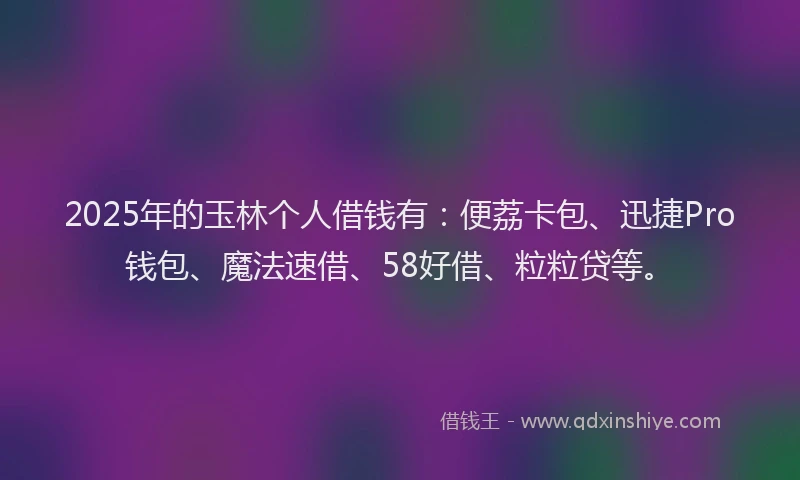 2025年的玉林个人借钱有:便荔卡包、迅捷Pro钱包、魔法速借、58好借、粒粒贷等。