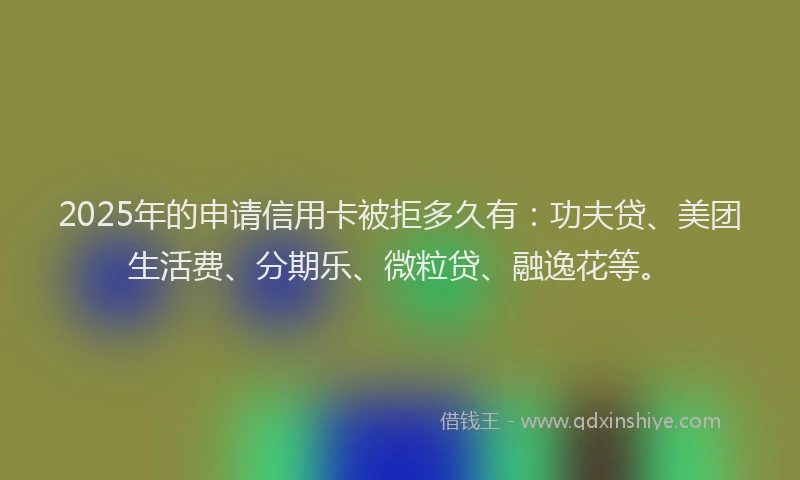 2025年的申请信用卡被拒多久有：功夫贷、美团生活费、分期乐、微粒贷、融逸花等。