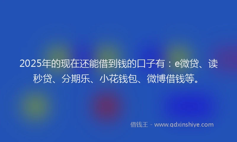 2025年的现在还能借到钱的口子有：e微贷、读秒贷、分期乐、小花钱包、微博借钱等。