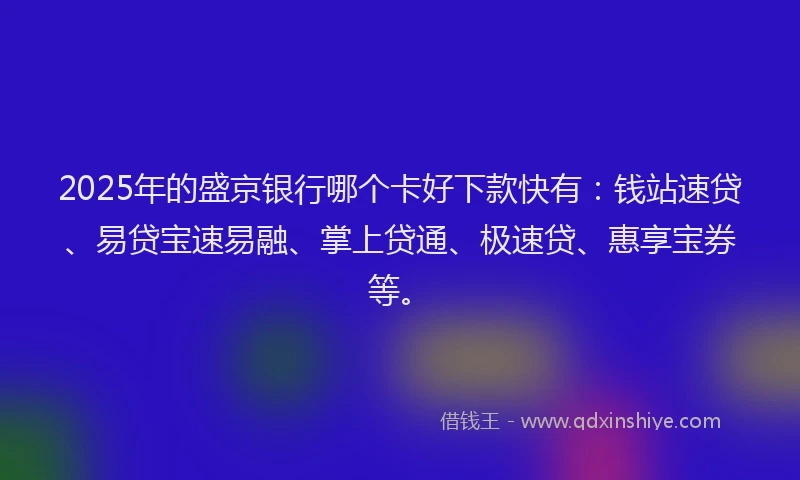 2025年的盛京银行哪个卡好下款快有：钱站速贷、易贷宝速易融、掌上贷通、极速贷、惠享宝券等。