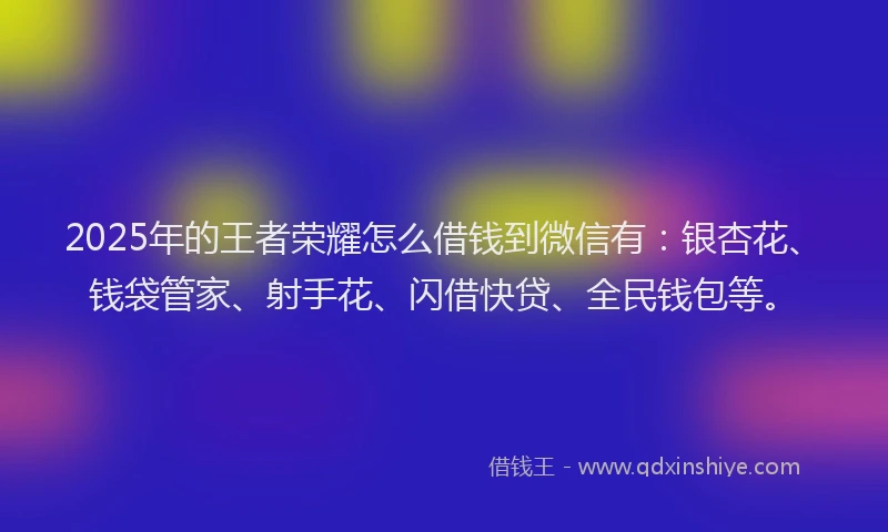 2025年的王者荣耀怎么借钱到微信有：银杏花、钱袋管家、射手花、闪借快贷、全民钱包等。