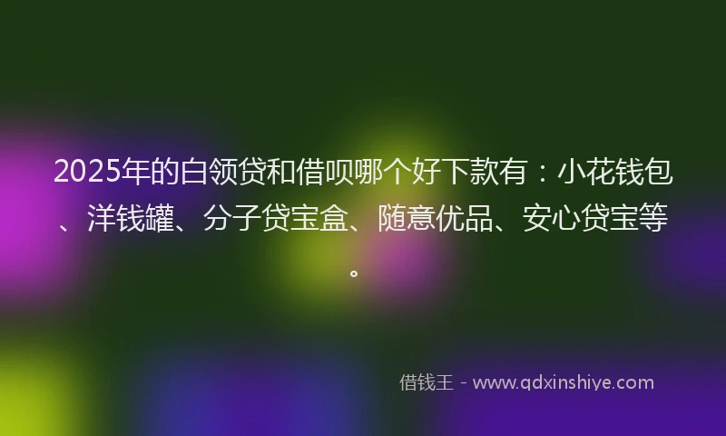 2025年的白领贷和借呗哪个好下款有：小花钱包、洋钱罐、分子贷宝盒、随意优品、安心贷宝等。