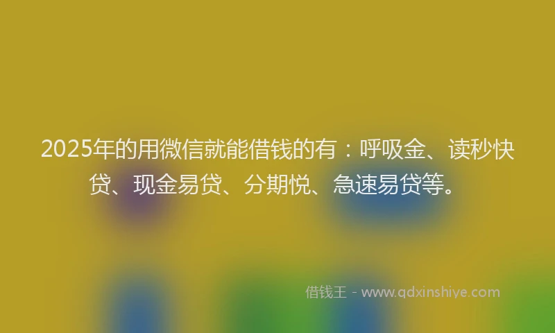 2025年的用微信就能借钱的有：呼吸金、读秒快贷、现金易贷、分期悦、急速易贷等。