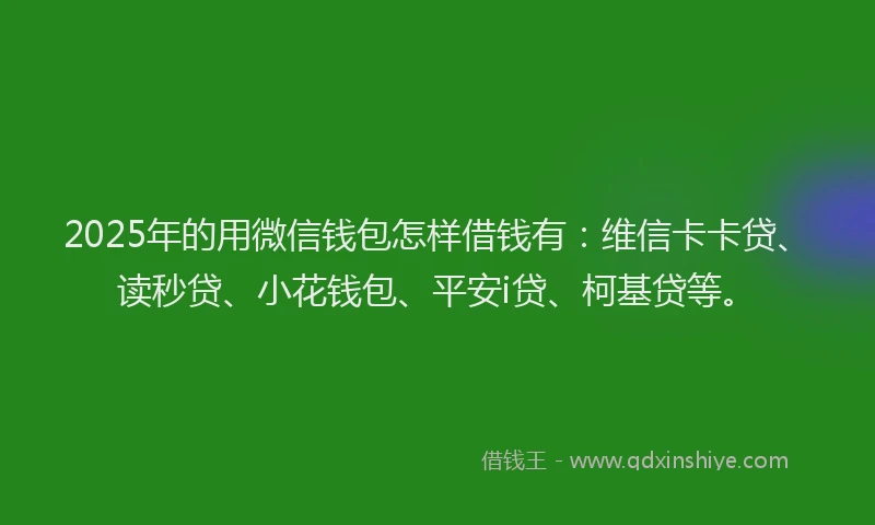 2025年的用微信钱包怎样借钱有：维信卡卡贷、读秒贷、小花钱包、平安i贷、柯基贷等。