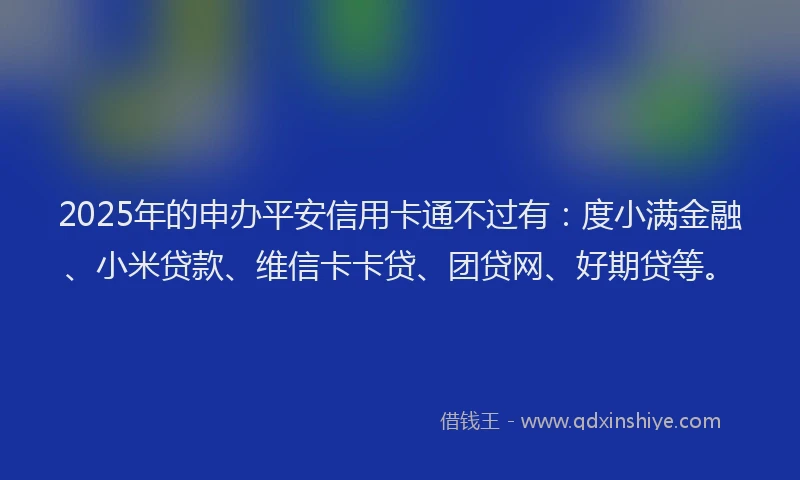 2025年的申办平安信用卡通不过有：度小满金融、小米贷款、维信卡卡贷、团贷网、好期贷等。