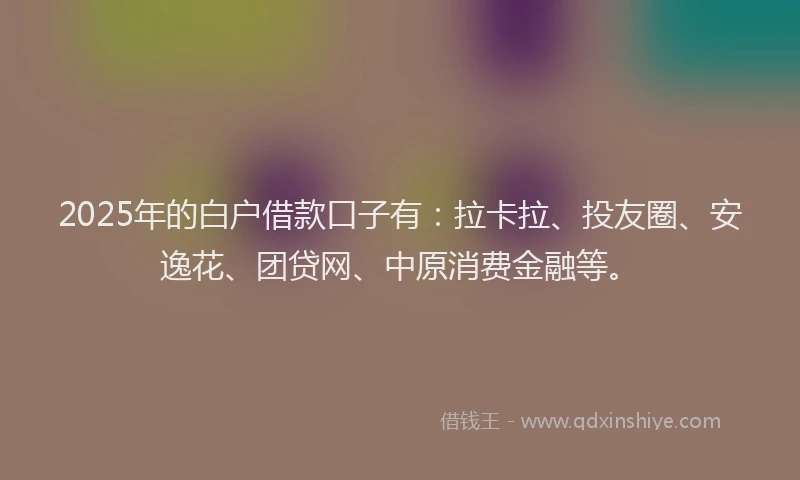 2025年的白户借款口子有：拉卡拉、投友圈、安逸花、团贷网、中原消费金融等。