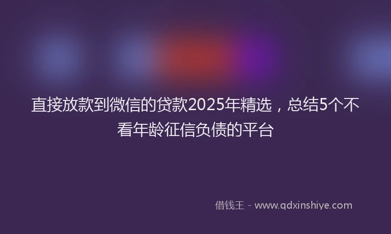 直接放款到微信的贷款2025年精选，总结5个不看年龄征信负债的平台