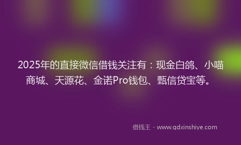 2025年的直接微信借钱关注有：现金白鸽、小喵商城、天源花、金诺Pro钱包、甄信贷宝等。