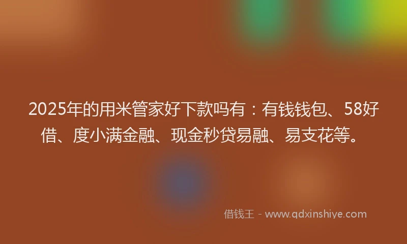 2025年的用米管家好下款吗有：有钱钱包、58好借、度小满金融、现金秒贷易融、易支花等。