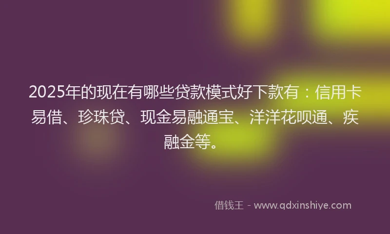 2025年的现在有哪些贷款模式好下款有：信用卡易借、珍珠贷、现金易融通宝、洋洋花呗通、疾融金等。
