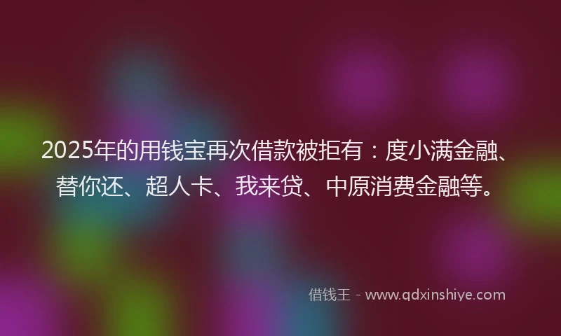 2025年的用钱宝再次借款被拒有：度小满金融、替你还、超人卡、我来贷、中原消费金融等。