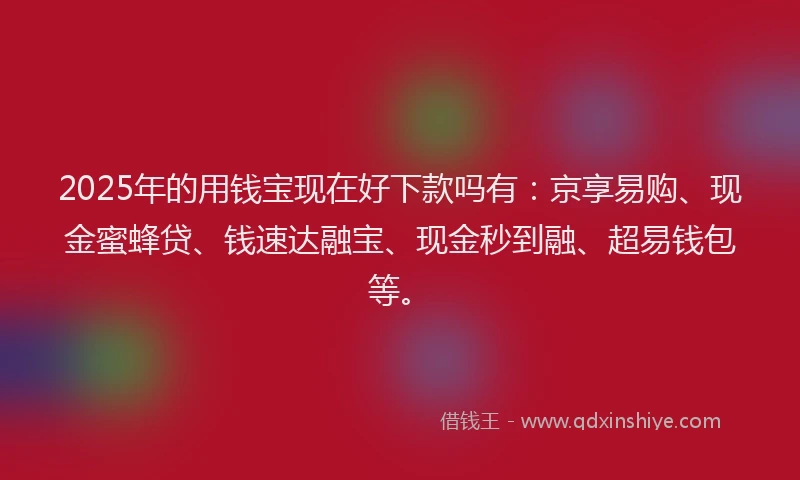 2025年的用钱宝现在好下款吗有：京享易购、现金蜜蜂贷、钱速达融宝、现金秒到融、超易钱包等。