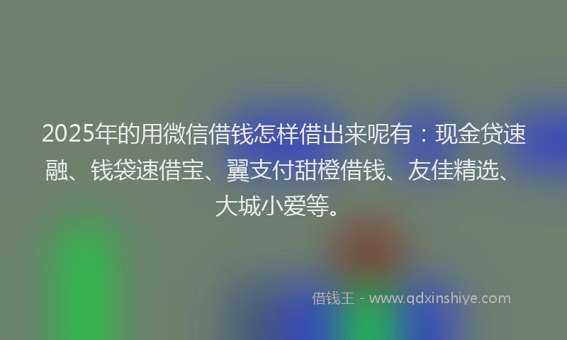 2025年的用微信借钱怎样借出来呢有：现金贷速融、钱袋速借宝、翼支付甜橙借钱、友佳精选、大城小爱等。