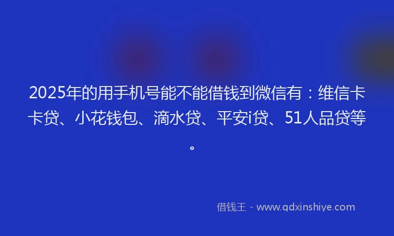 2025年的用手机号能不能借钱到微信有：维信卡卡贷、小花钱包、滴水贷、平安i贷、51人品贷等。