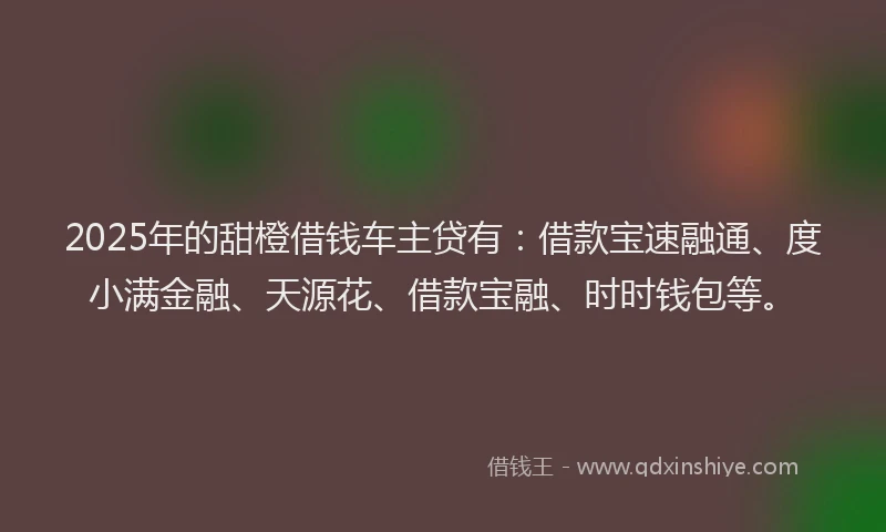 2025年的甜橙借钱车主贷有：借款宝速融通、度小满金融、天源花、借款宝融、时时钱包等。