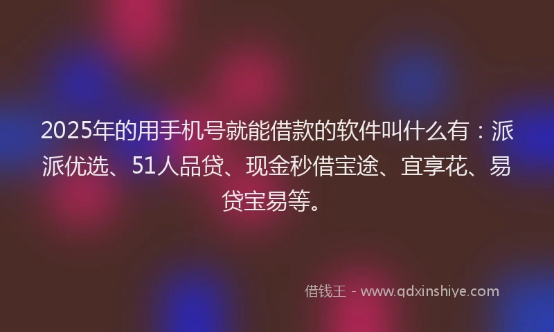 2025年的用手机号就能借款的软件叫什么有：派派优选、51人品贷、现金秒借宝途、宜享花、易贷宝易等。