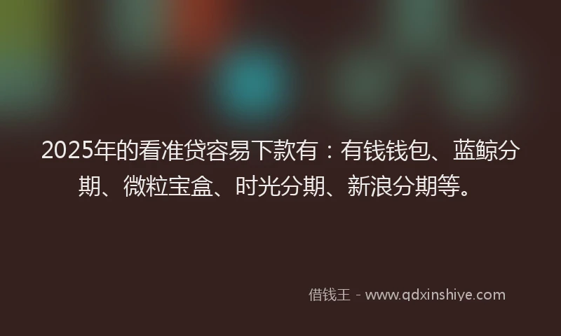 2025年的看准贷容易下款有：有钱钱包、蓝鲸分期、微粒宝盒、时光分期、新浪分期等。