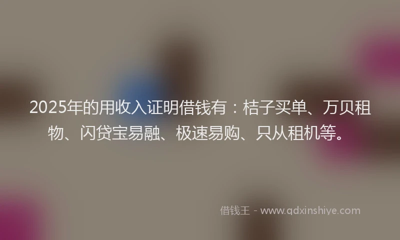 2025年的用收入证明借钱有：桔子买单、万贝租物、闪贷宝易融、极速易购、只从租机等。