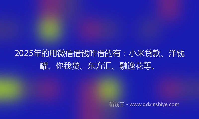 2025年的用微信借钱咋借的有：小米贷款、洋钱罐、你我贷、东方汇、融逸花等。
