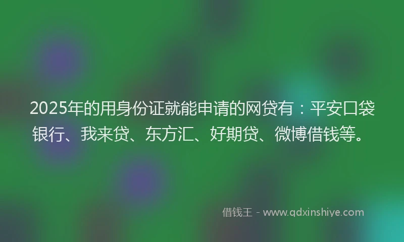 2025年的用身份证就能申请的网贷有：平安口袋银行、我来贷、东方汇、好期贷、微博借钱等。