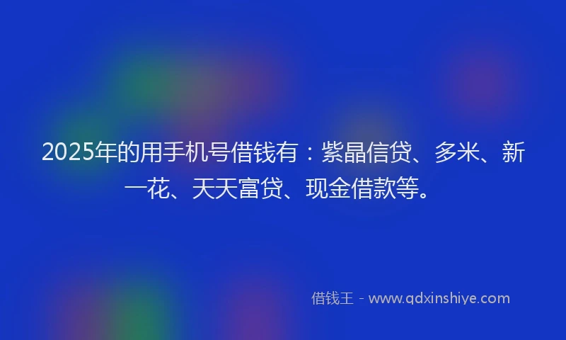2025年的用手机号借钱有：紫晶信贷、多米、新一花、天天富贷、现金借款等。