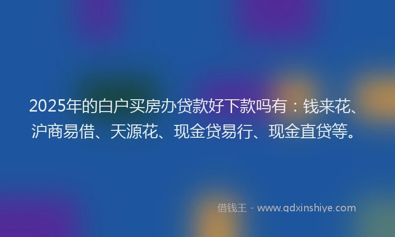 2025年的白户买房办贷款好下款吗有：钱来花、沪商易借、天源花、现金贷易行、现金直贷等。