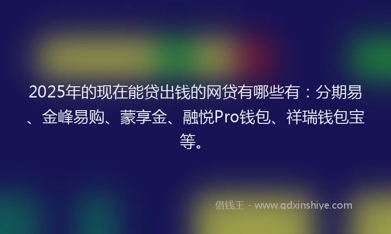 2025年的现在能贷出钱的网贷有哪些有：分期易、金峰易购、蒙享金、融悦Pro钱包、祥瑞钱包宝等。