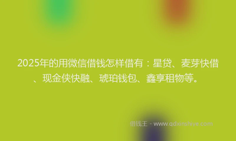 2025年的用微信借钱怎样借有：星贷、麦芽快借、现金侠快融、琥珀钱包、鑫享租物等。