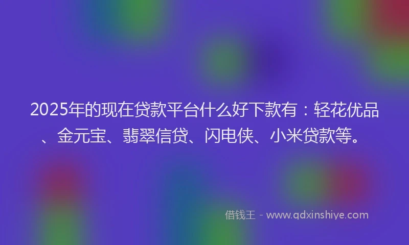 2025年的现在贷款平台什么好下款有：轻花优品、金元宝、翡翠信贷、闪电侠、小米贷款等。