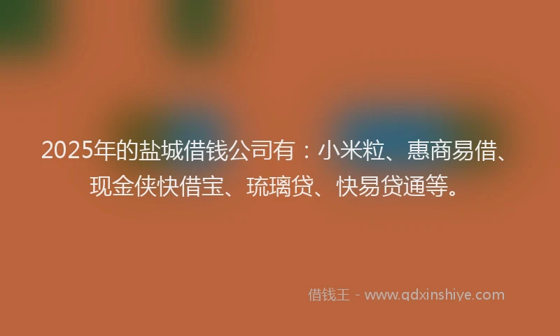 2025年的盐城借钱公司有：小米粒、惠商易借、现金侠快借宝、琉璃贷、快易贷通等。