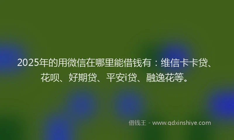 2025年的用微信在哪里能借钱有：维信卡卡贷、花呗、好期贷、平安i贷、融逸花等。