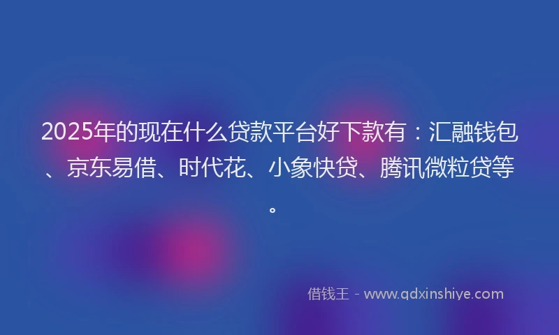 2025年的现在什么贷款平台好下款有：汇融钱包、京东易借、时代花、小象快贷、腾讯微粒贷等。