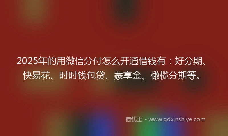 2025年的用微信分付怎么开通借钱有：好分期、快易花、时时钱包贷、蒙享金、橄榄分期等。