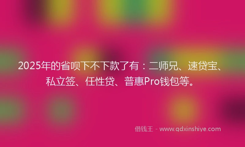 2025年的省呗下不下款了有：二师兄、速贷宝、私立签、任性贷、普惠Pro钱包等。