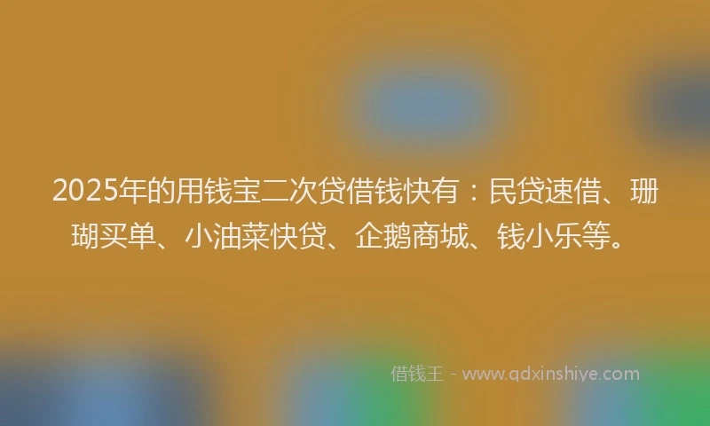 2025年的用钱宝二次贷借钱快有：民贷速借、珊瑚买单、小油菜快贷、企鹅商城、钱小乐等。