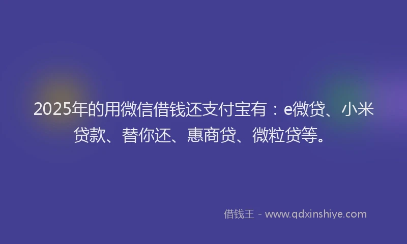 2025年的用微信借钱还支付宝有：e微贷、小米贷款、替你还、惠商贷、微粒贷等。