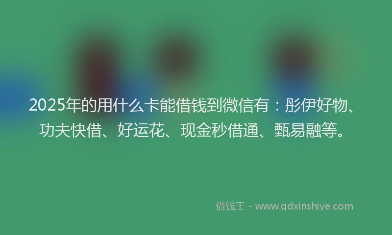2025年的用什么卡能借钱到微信有：彤伊好物、功夫快借、好运花、现金秒借通、甄易融等。